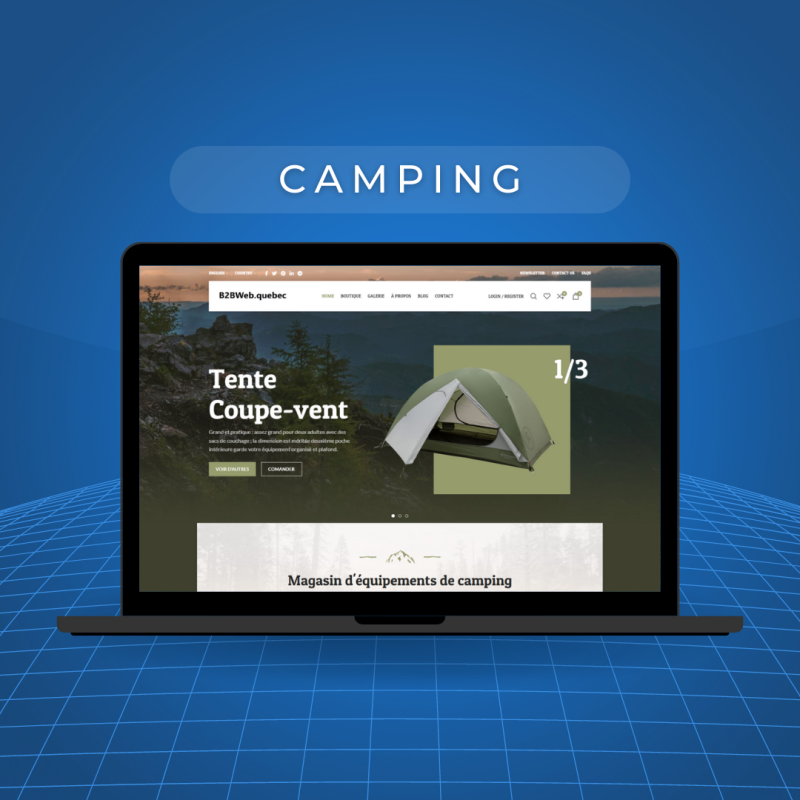 Design élégant d'un e-commerce pour les produits de camping